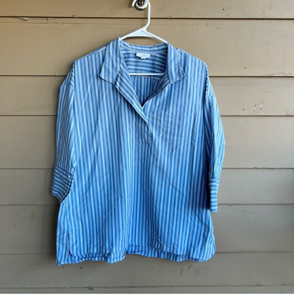 J.Jill Stripes Collared Long Sleeve Blouse - Women's Size M - Picture 1 of 6